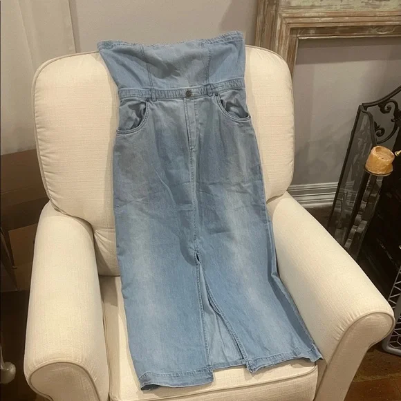 Free People Picture Perfect Denim Midi Dress - Picture 2 of 12